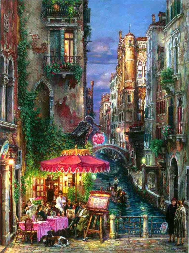 Red Umbrella Venice Oil Paintings